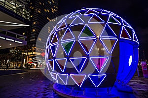 Christmas giant ball artwork sparkle light installation at Darling Harbour, Sydney Downtown at Night.